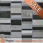 PMHX003 2014 hot sell brown stone mix crystal glass mosaic tiles PMHX003